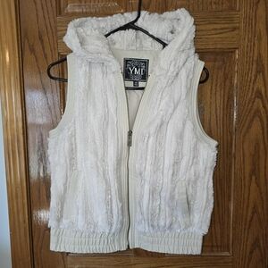 YMI Cream Faux Fur Hooded Vest